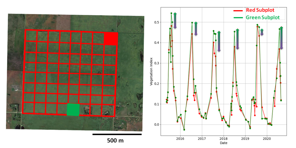 NDVI for diferent sub-plots of the farm