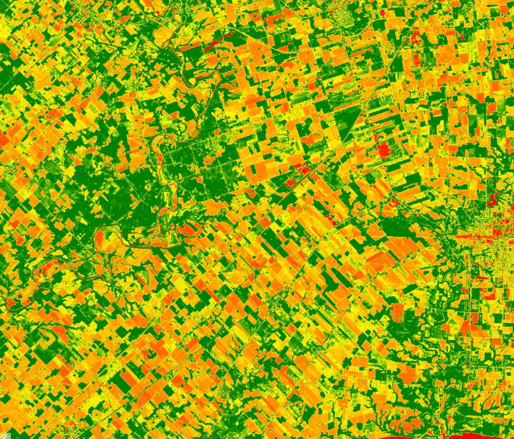 NDVI map of farms using satellite imageries and AI