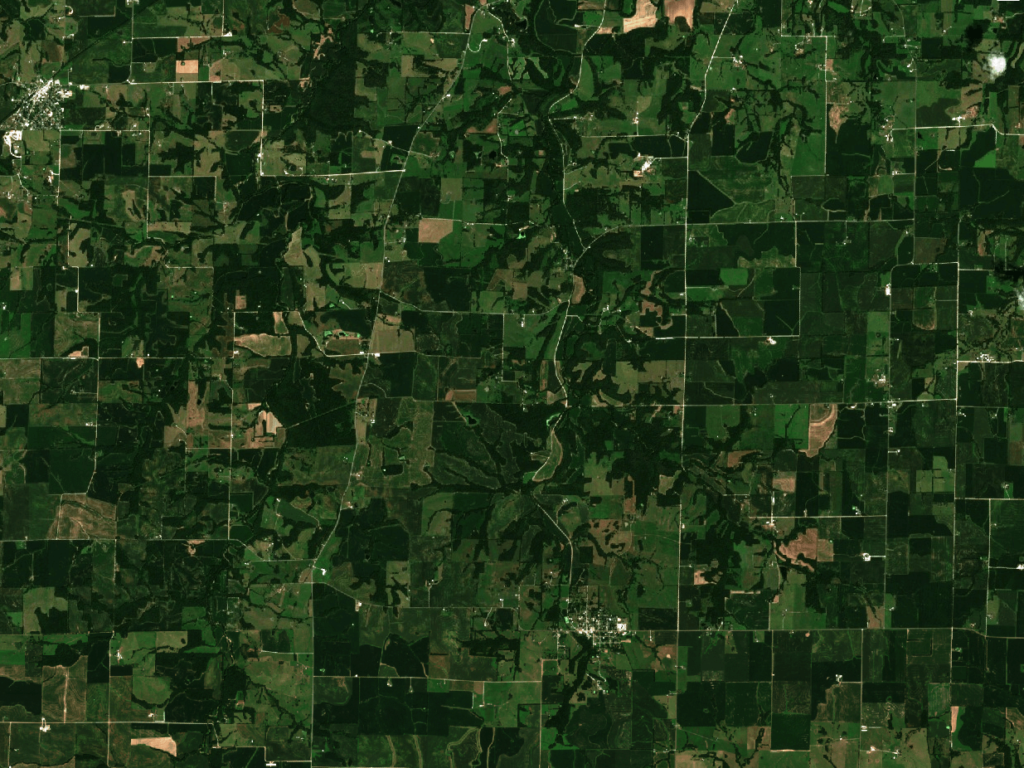 This picture shows an RGB image of a farming area in IA, USA in 2019