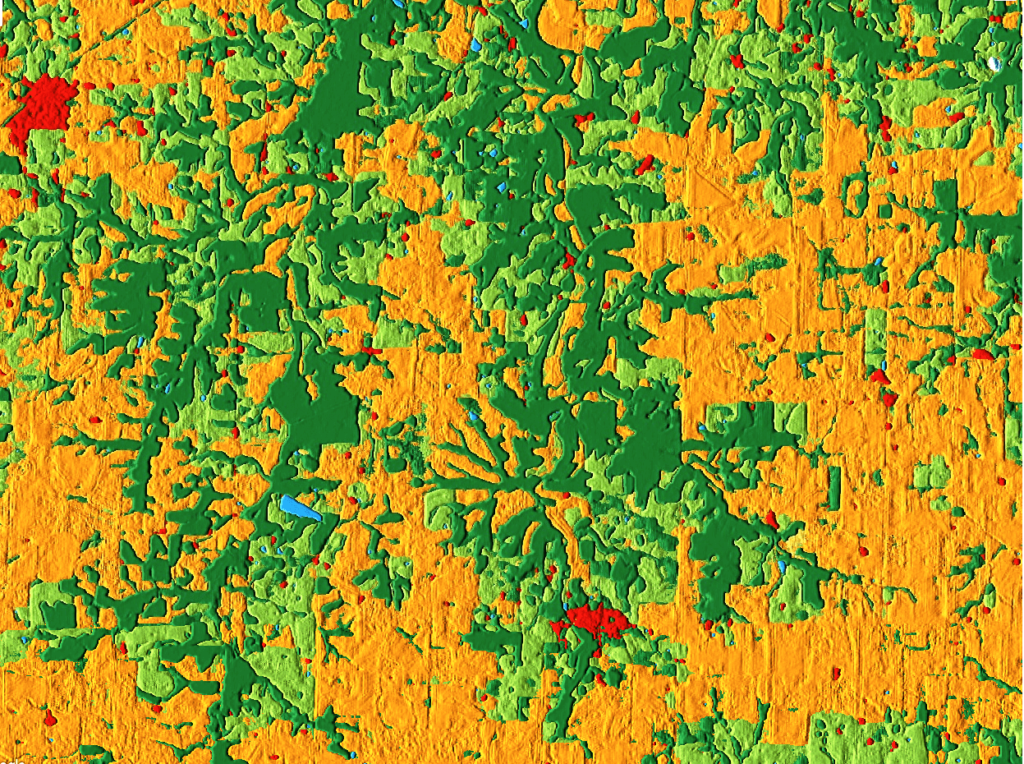This picture shows Crop classification of a farming area in IA, USA in 2019