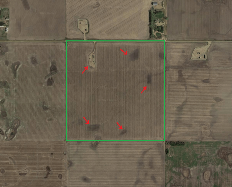 Google map image of a corn/soy farm in Kansas, USA; it shows that a lot of details are not clear