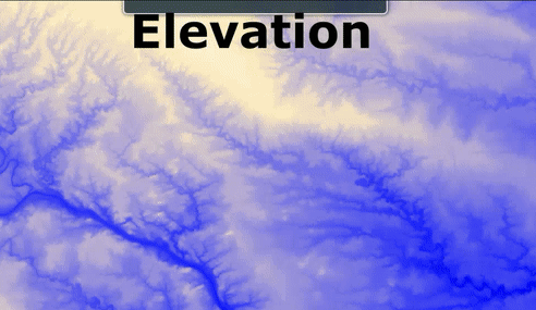 a gif showing Elevation map and corresponding slope and shade maps in an area in ON, Canada.